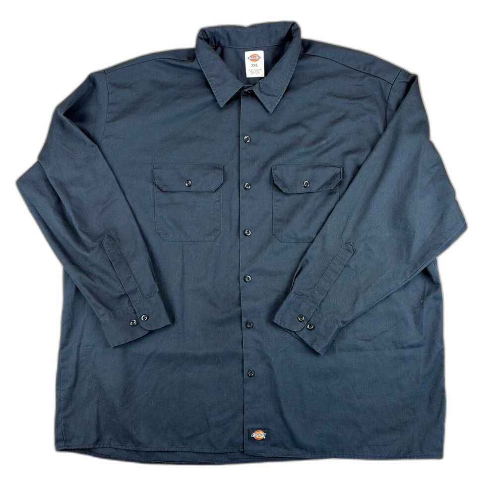 Dickies Men's 3XL XXXL Work Double Breasted Black Shirt Distressed L/S